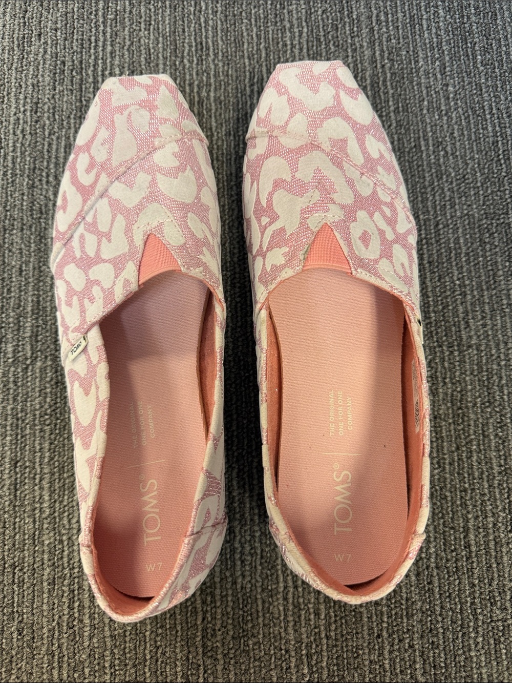Toms Pink and Cream Leopard-Print Slip-Ons - Size 7